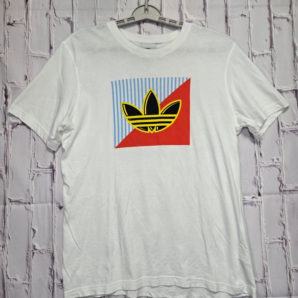 Adidas‎ Originals Mens Trefoil Graphic T-Shirt White Red Blue Stripe Large L